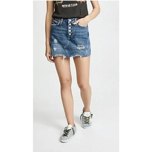 Free People Distressed Denim A-Line Mini Skirt – Size 25 | NWOT | Y2K Grunge - Picture 2 of 9